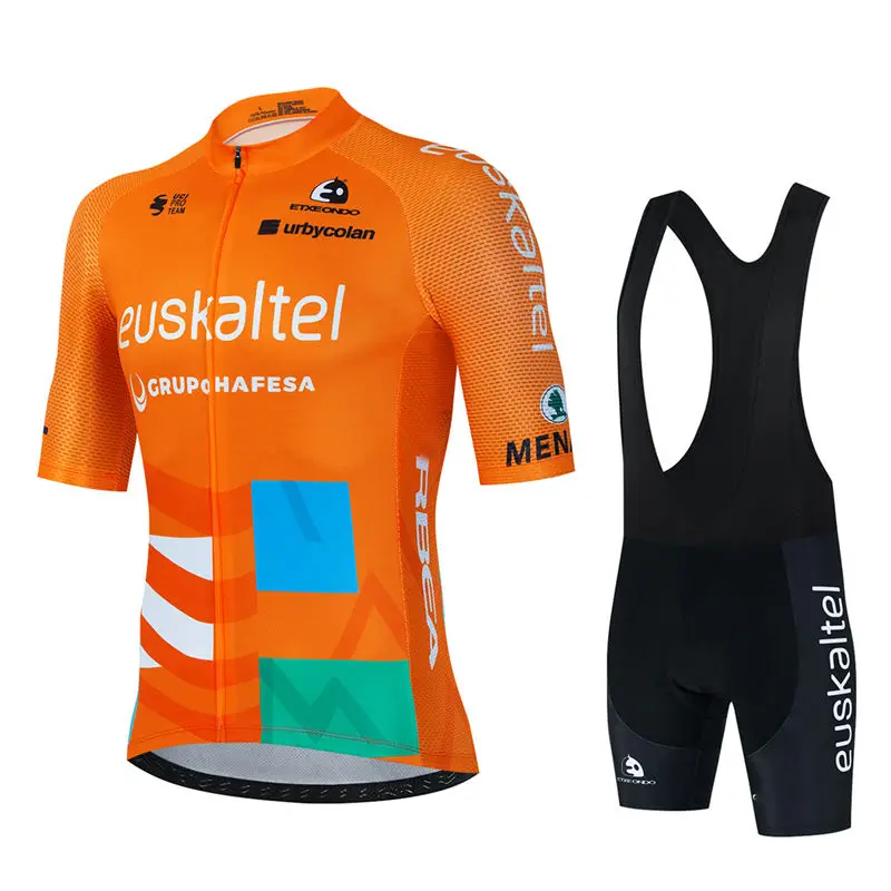 Cycling Bib Shorts - 2025 チーム EUSKADI サイクリングジャージセットオレンジ 19D バイクショーツセットメンズ